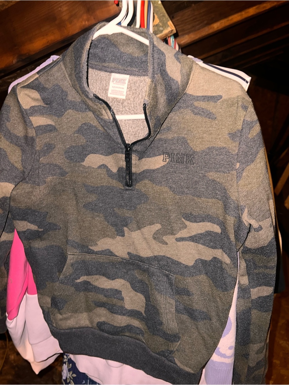 PINK Victoria's Secret Camo Half-Zip Sweatshirt in Olive & Black